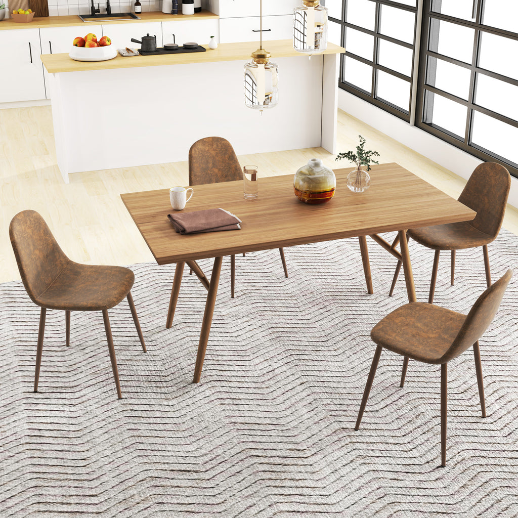 Dining Chair Set of 4 - Brown PU Leather Upholstered Chairs