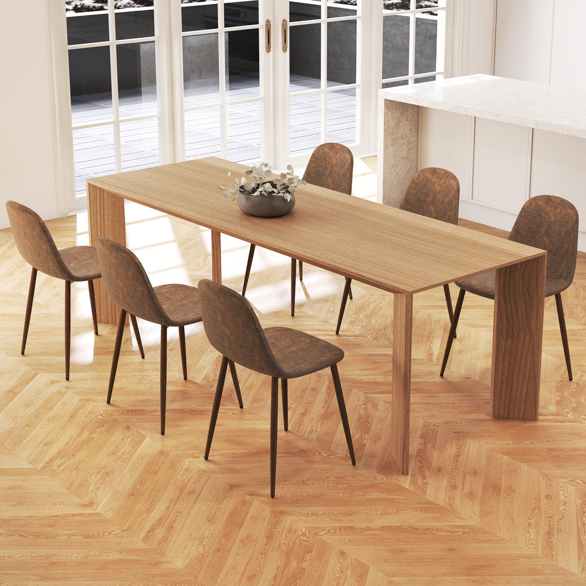 Dining Chair Set of 4 - Brown PU Leather Upholstered Chairs