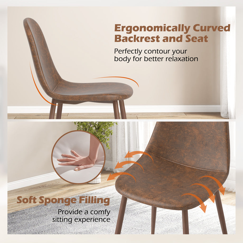 Dining Chair Set of 4 - Brown PU Leather Upholstered Chairs