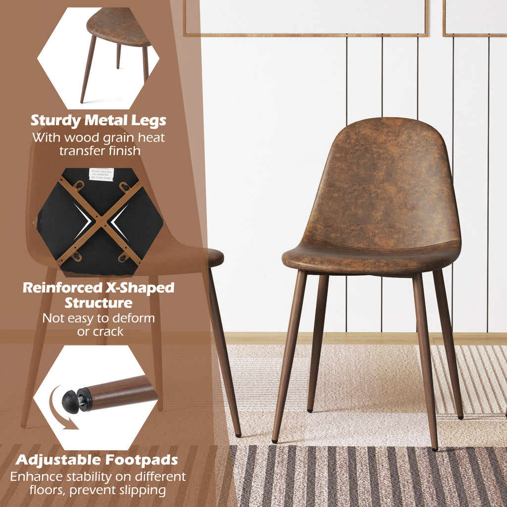 Dining Chair Set of 4 - Brown PU Leather Upholstered Chairs