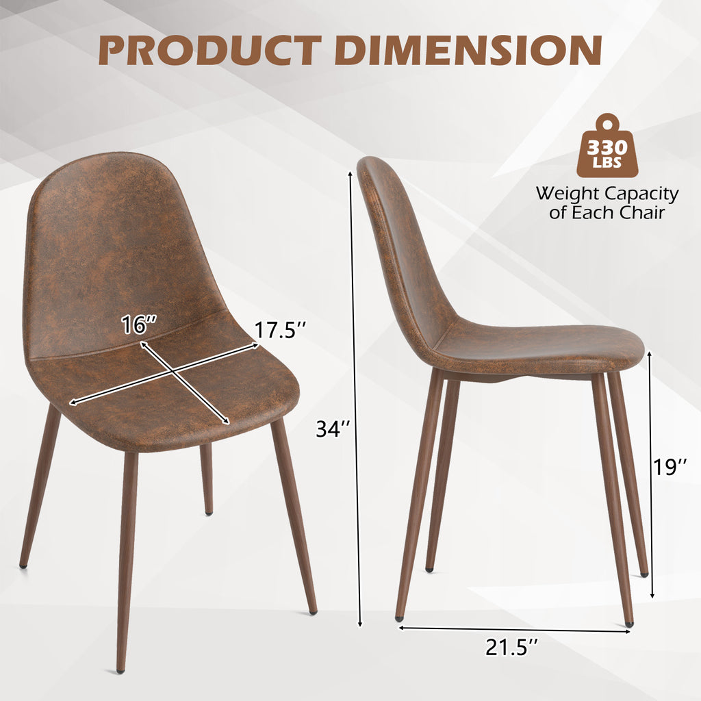 Dining Chair Set of 4 - Brown PU Leather Upholstered Chairs