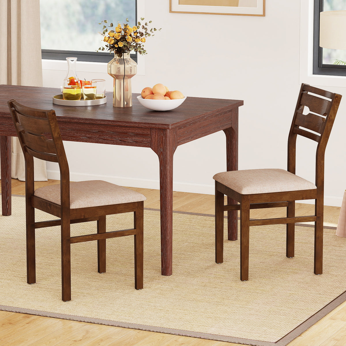 Dining Chair Set of 2 with Padded Seat & Rubber Wood Frame