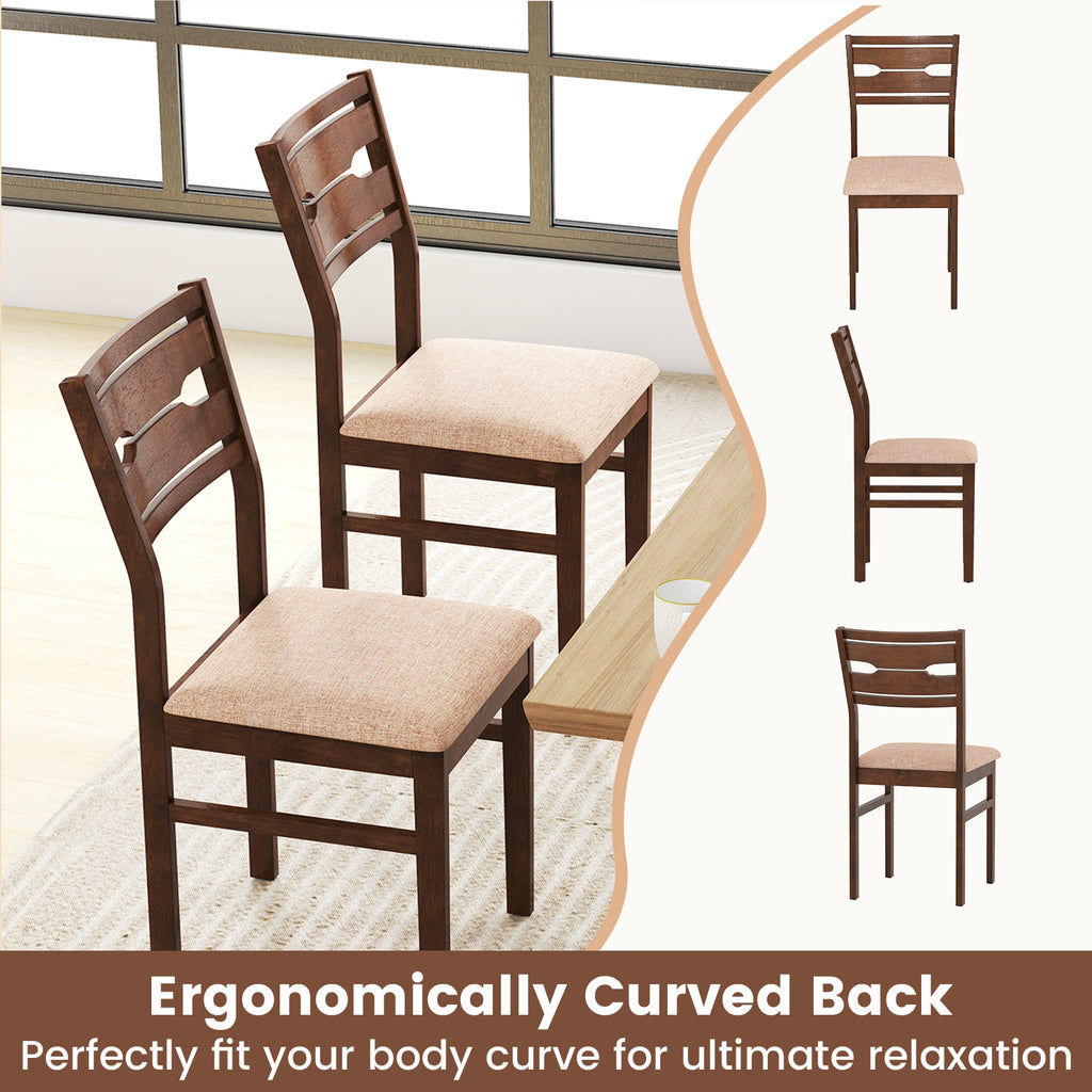 Dining Chair Set of 2 with Padded Seat & Rubber Wood Frame