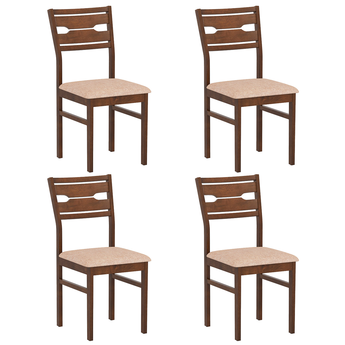 Dining Chair Set of 2 with Padded Seat & Rubber Wood Frame