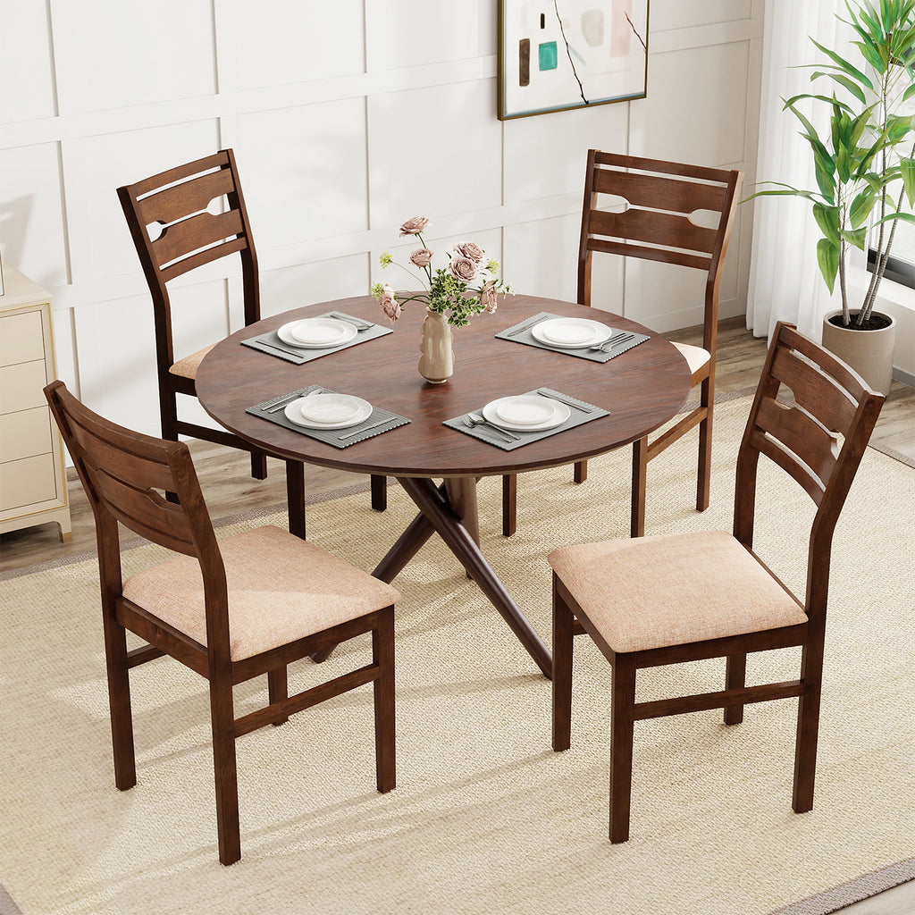 Dining Chair Set of 2 with Padded Seat & Rubber Wood Frame