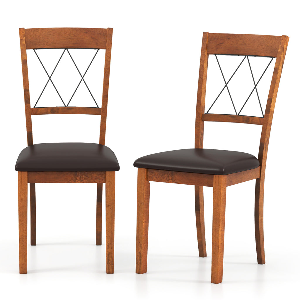 Dining Chairs Set of 2 Fabric Upholstered Armless - Cross Back Walnut