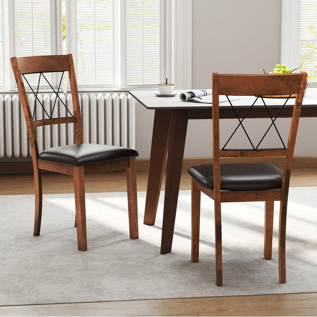 Dining Chairs Set of 2 Fabric Upholstered Armless - Cross Back Walnut