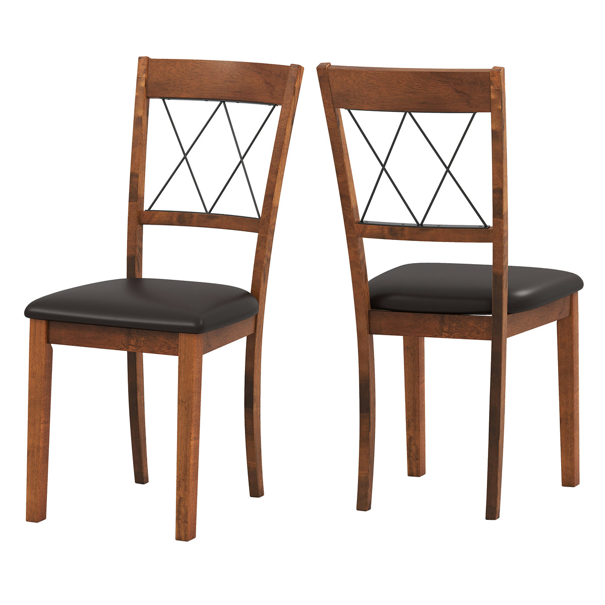 Dining Chairs Set of 2 Fabric Upholstered Armless - Cross Back Walnut