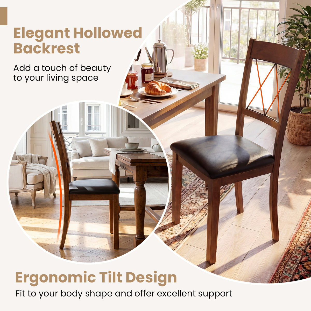 Dining Chairs Set of 2 Fabric Upholstered Armless - Cross Back Walnut