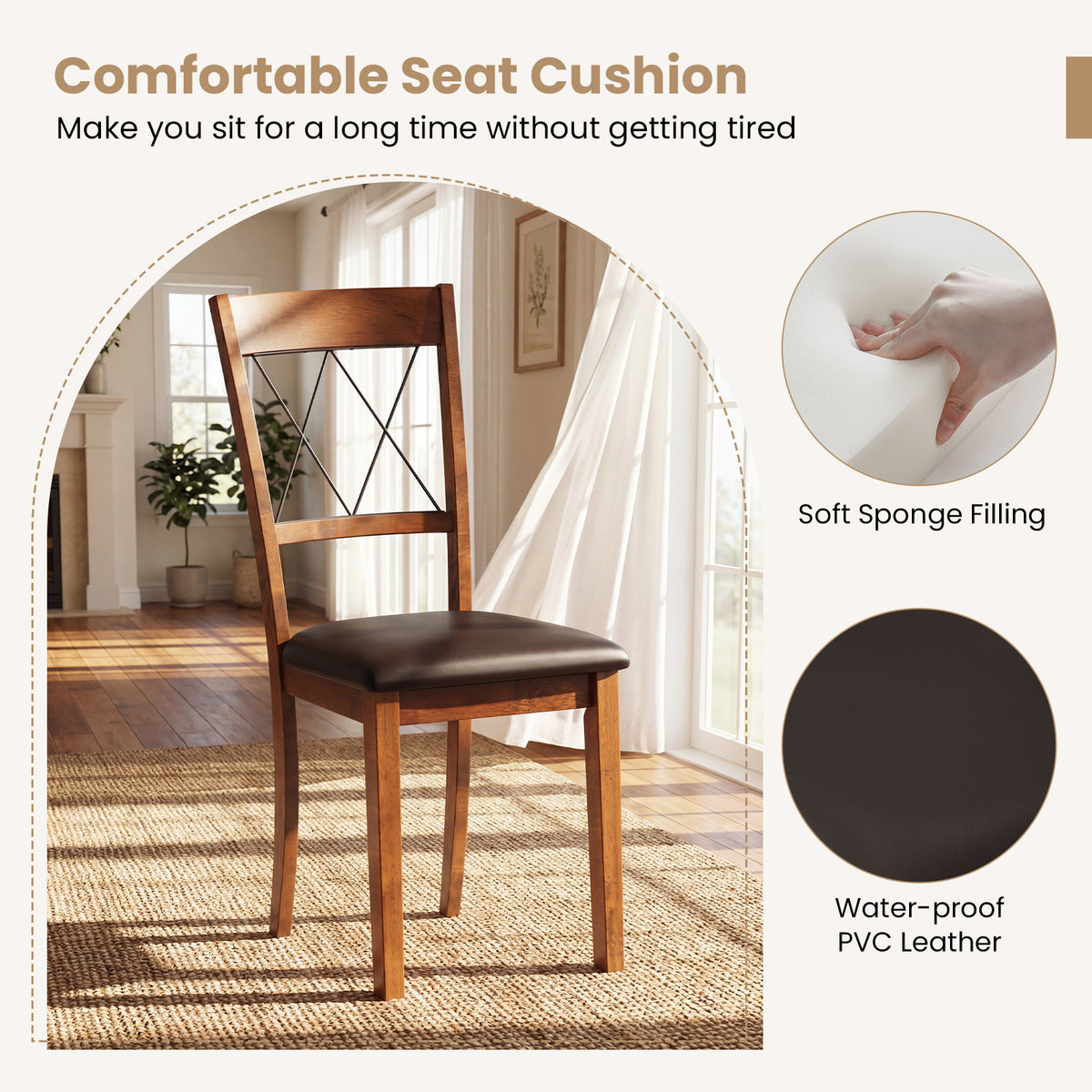 Dining Chairs Set of 2 Fabric Upholstered Armless - Cross Back Walnut