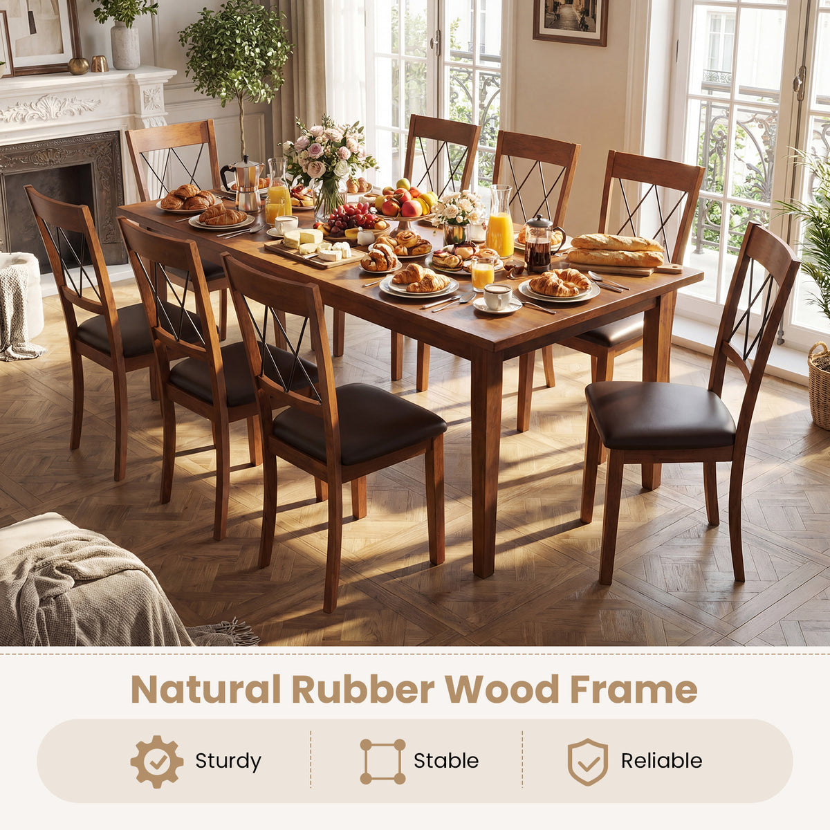 Dining Chairs Set of 2 Fabric Upholstered Armless - Cross Back Walnut
