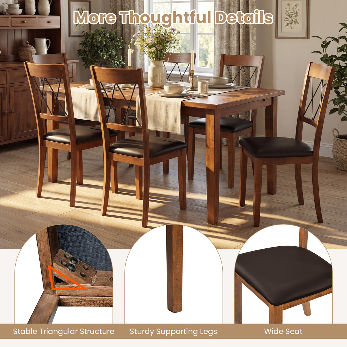 Dining Chairs Set of 2 Fabric Upholstered Armless - Cross Back Walnut