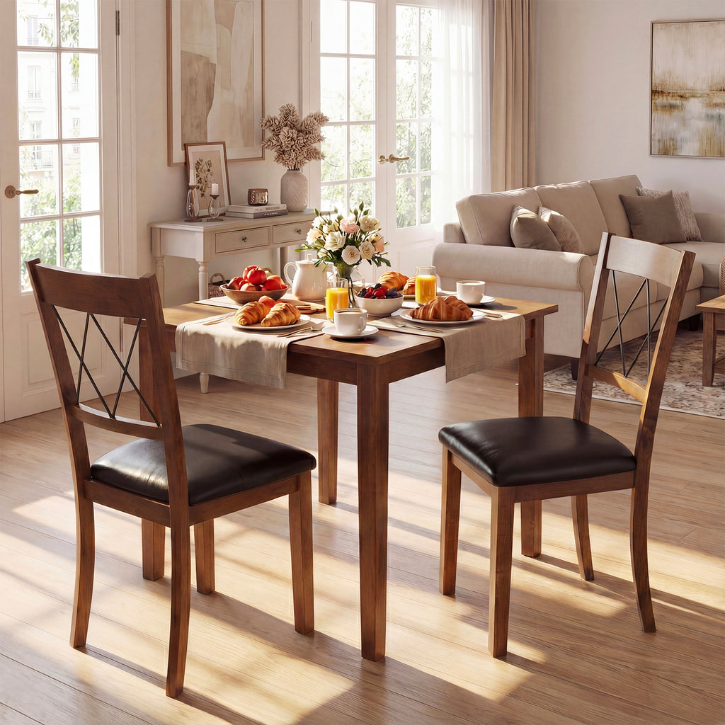 Dining Chairs Set of 2 Fabric Upholstered Armless - Cross Back Walnut