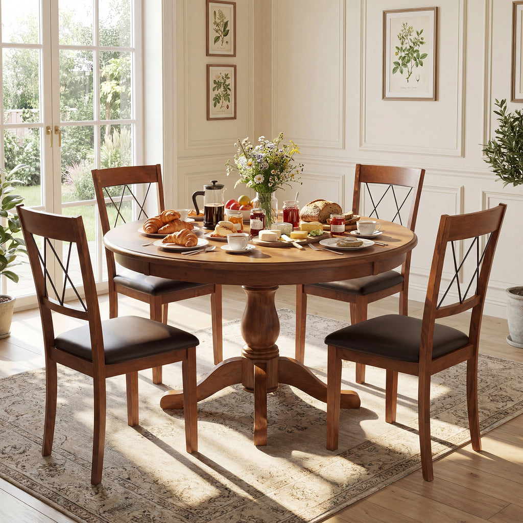 Dining Chairs Set of 2 Fabric Upholstered Armless - Cross Back Walnut