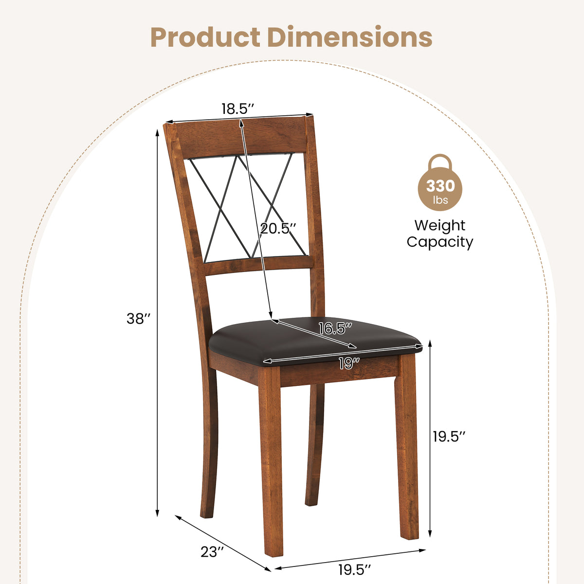 Dining Chairs Set of 2 Fabric Upholstered Armless - Cross Back Walnut