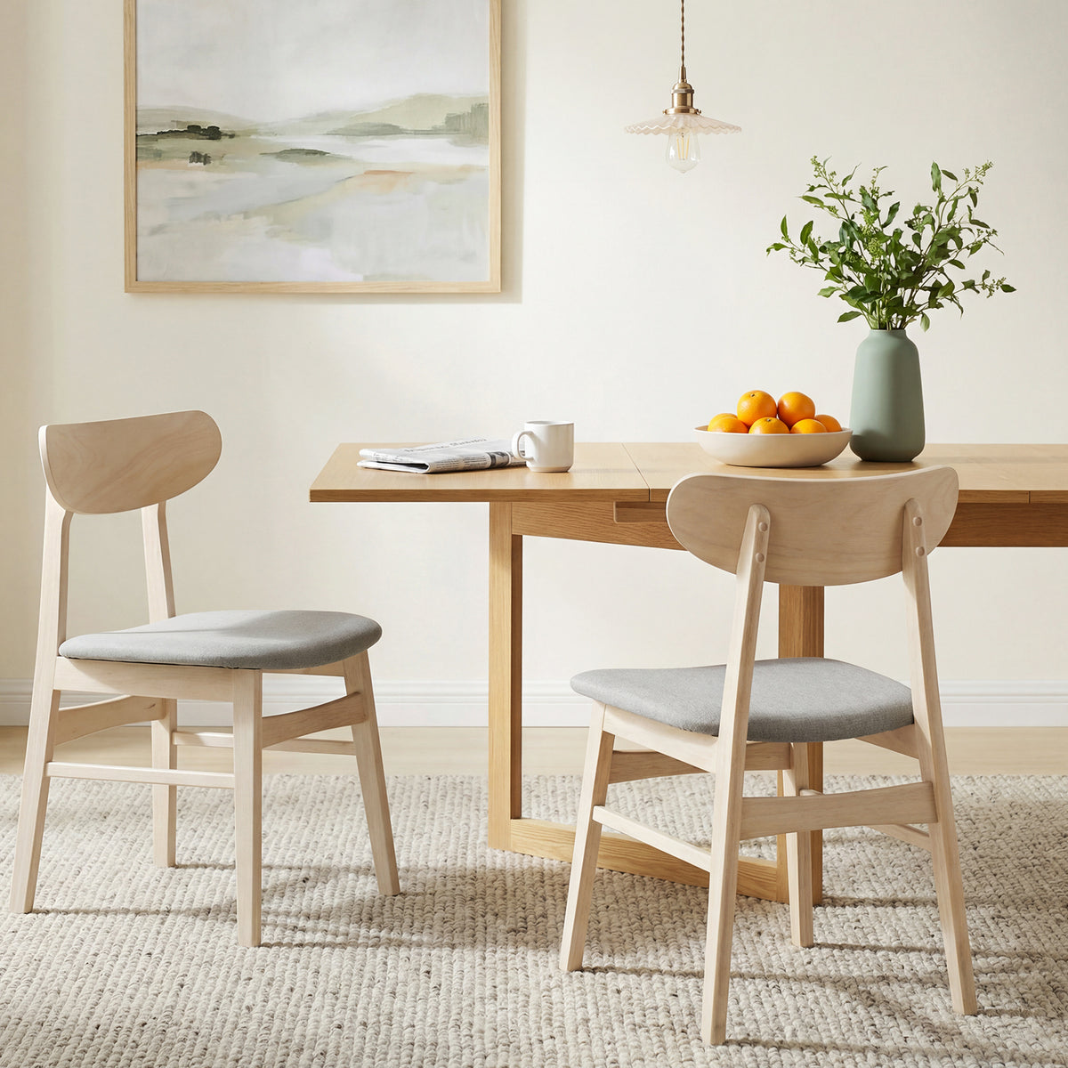 Dining Chair Set of 2 Fabric Upholstered Armless Chairs - Natural