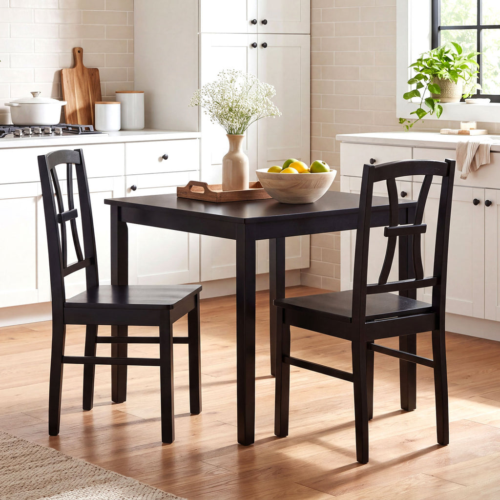 Dining Chair Set of 2 with Cross Backrest - Wood Seat, Black