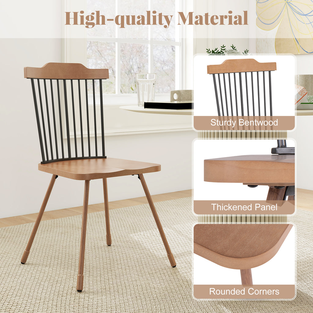 Dining Chair with Spindle Back, Ergonomic Seat – Set of 2, Natural