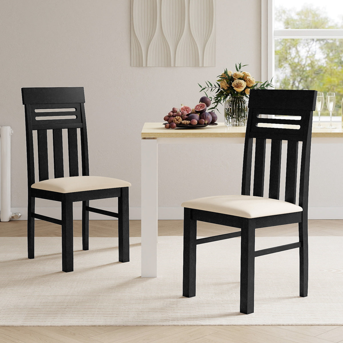 High Back Dining Chairs Set of 2 - Design A, Black