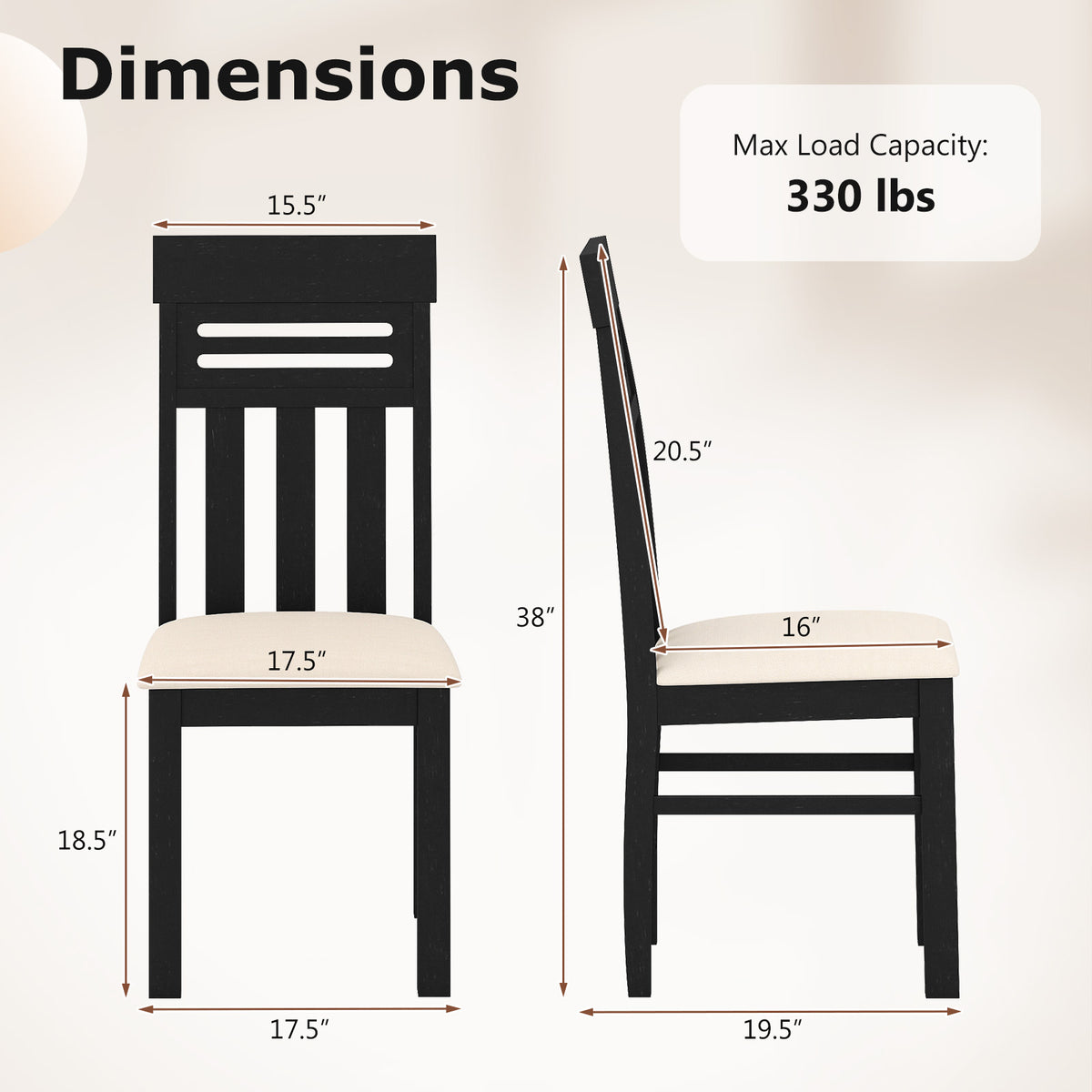 High Back Dining Chairs Set of 2 - Design A, Black
