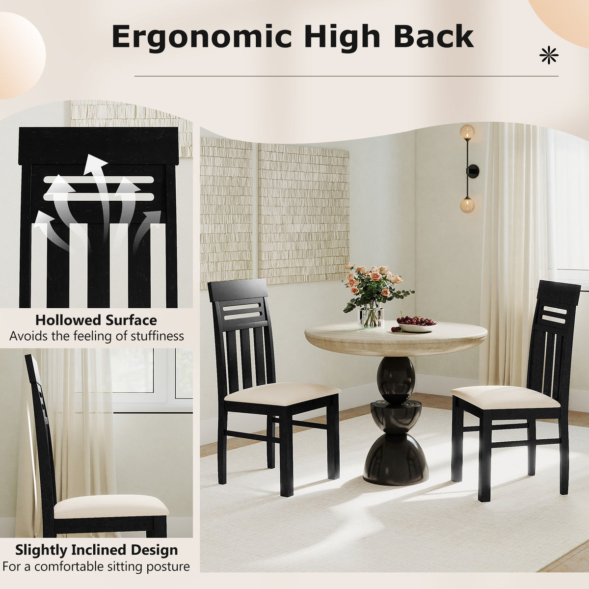 High Back Dining Chairs Set of 2 - Design A, Black