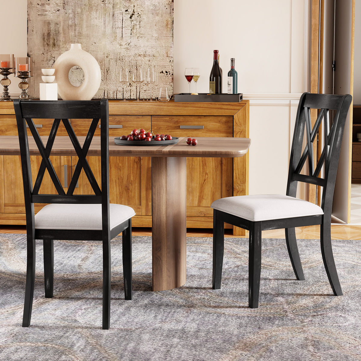 Dining Chairs Set of 2 with Curved Cross Back - Beige