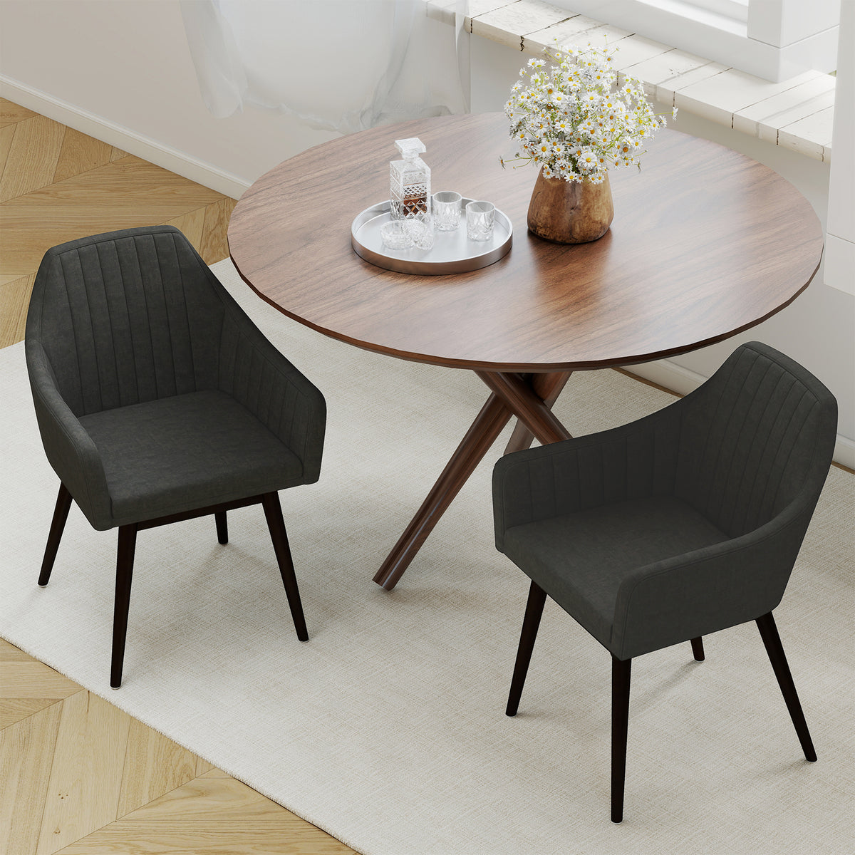 Upholstered Dining Chairs Set of 2 with Padded Backrest - Black