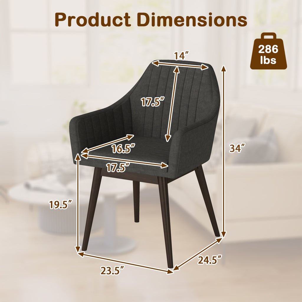 Upholstered Dining Chairs Set of 2 with Padded Backrest - Black