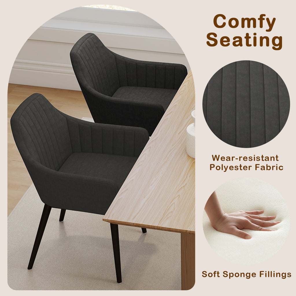 Upholstered Dining Chairs Set of 2 with Padded Backrest - Black
