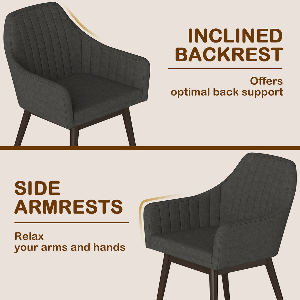 Upholstered Dining Chairs Set of 2 with Padded Backrest - Black