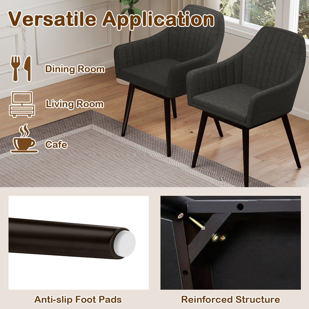 Upholstered Dining Chairs Set of 2 with Padded Backrest - Black