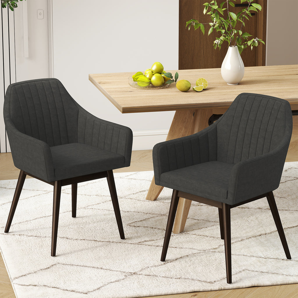 Upholstered Dining Chairs Set of 2 with Padded Backrest - Black