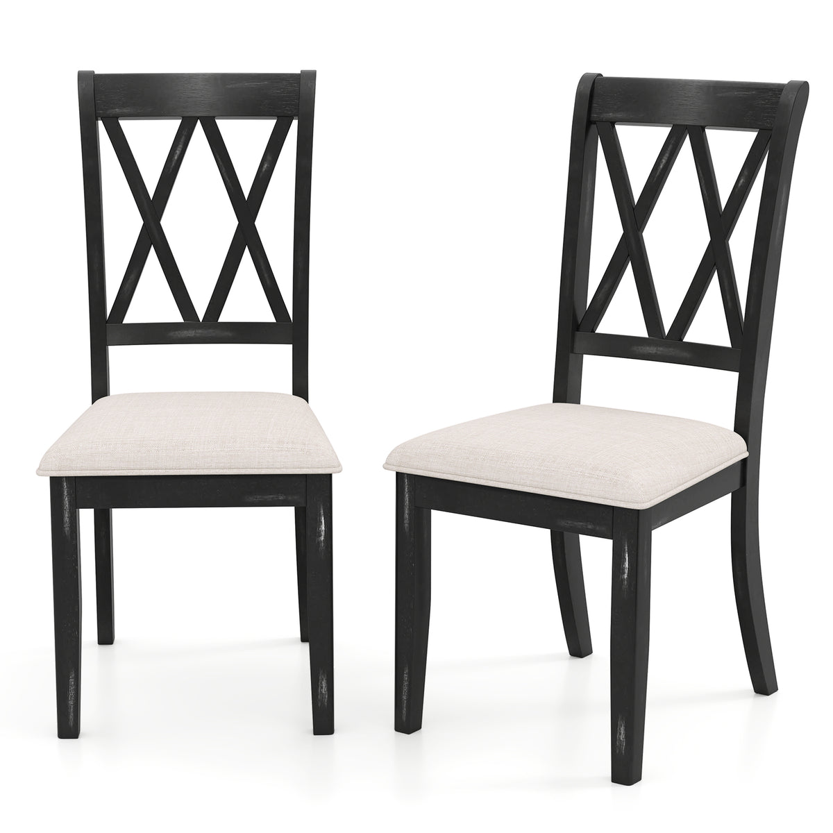 Dining Chairs Set of 2 with Curved Cross Back - Beige
