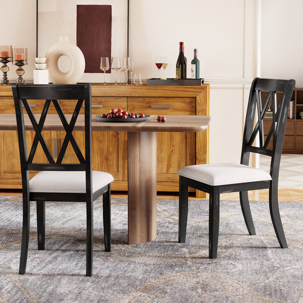 Dining Chairs Set of 2 with Curved Cross Back - Beige