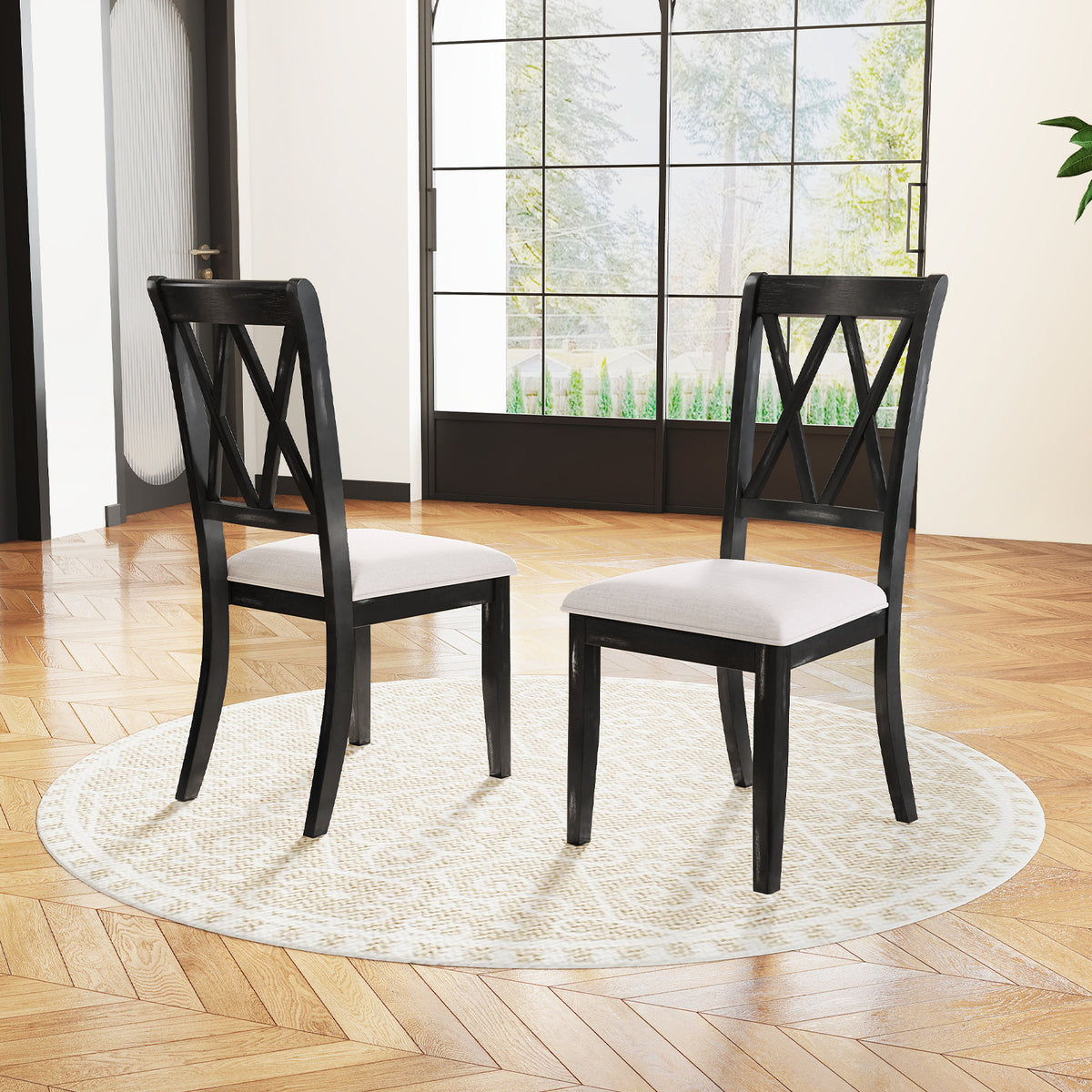 Dining Chairs Set of 2 with Curved Cross Back - Beige
