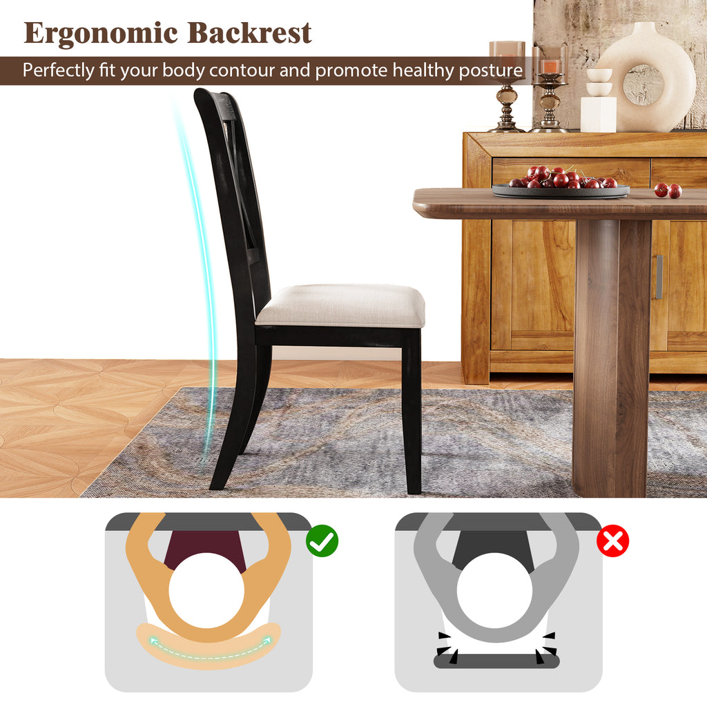 Dining Chairs Set of 2 with Curved Cross Back - Beige