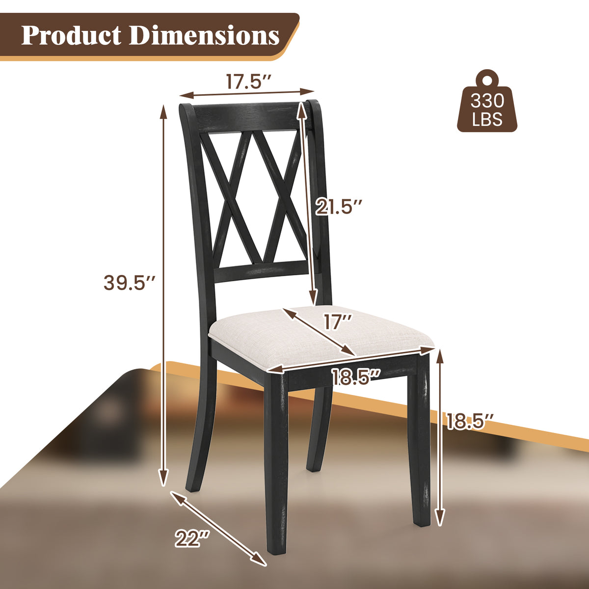 Dining Chairs Set of 2 with Curved Cross Back - Beige