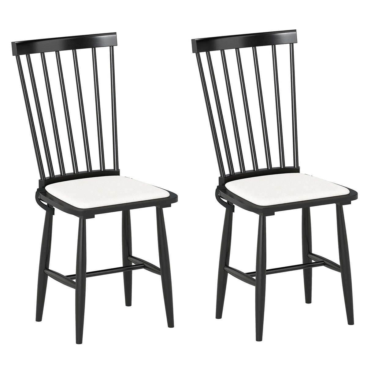 Farmhouse Dining Chairs Set of 2, Rattan Seat - Black