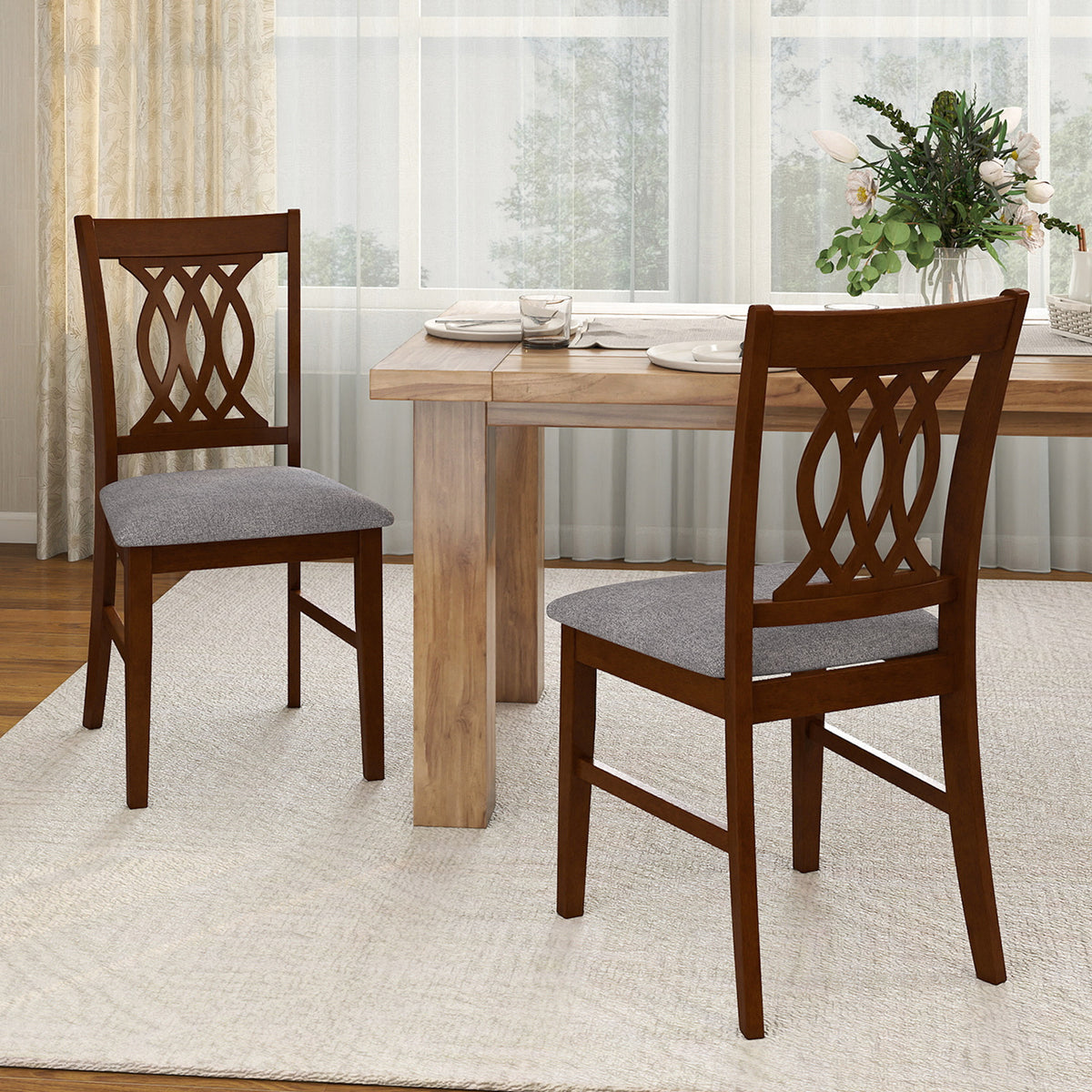 Dining Chairs Set of 2 with Padded Seat - Walnut Classic Lines