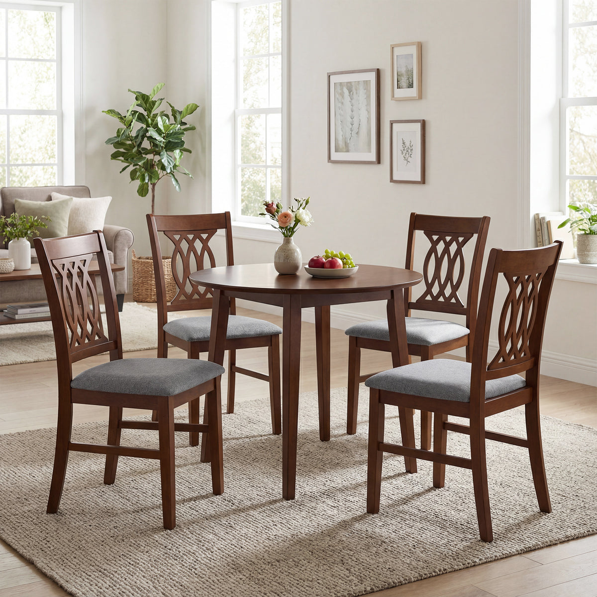 Dining Chairs Set of 2 with Padded Seat - Walnut Classic Lines