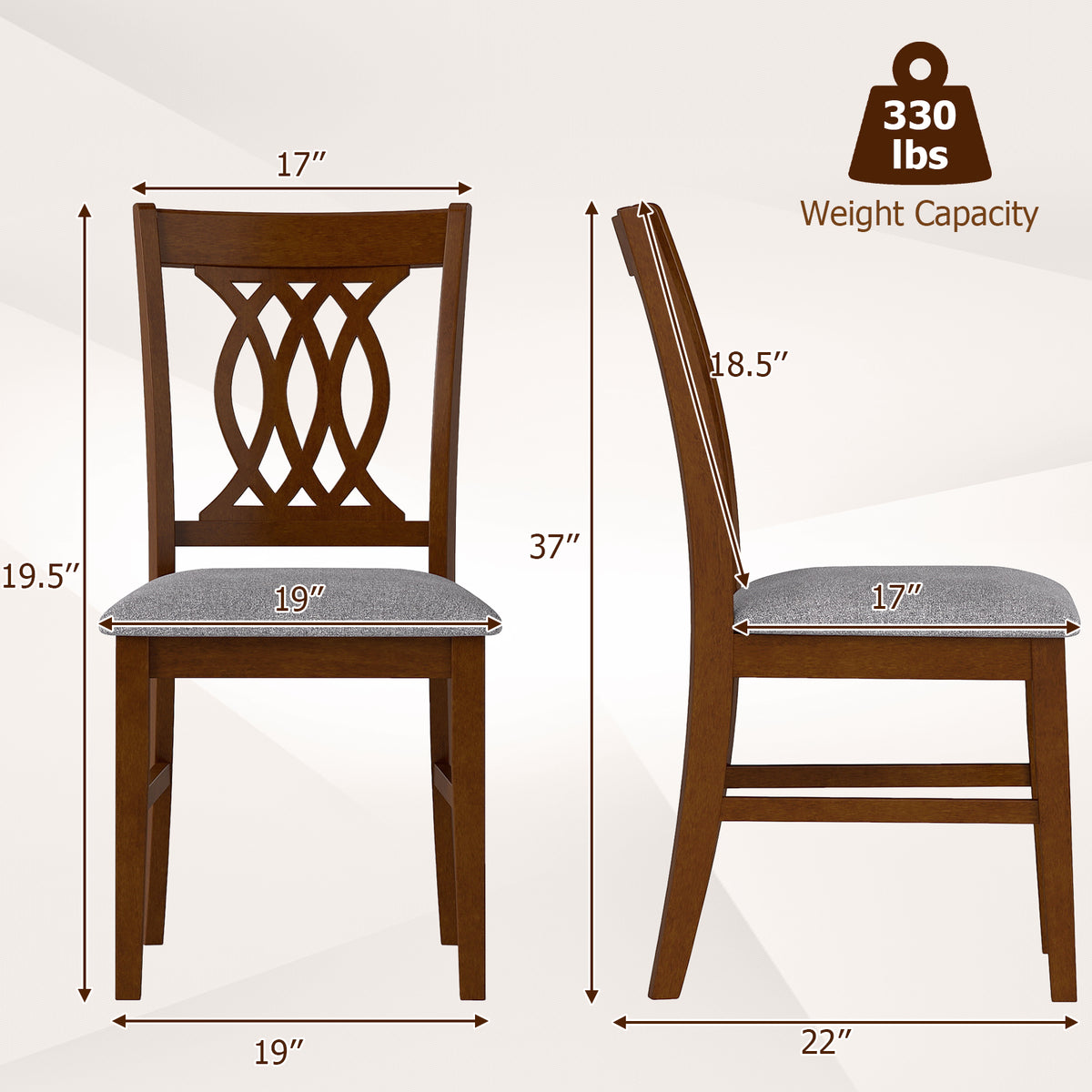 Dining Chairs Set of 2 with Padded Seat - Walnut Classic Lines