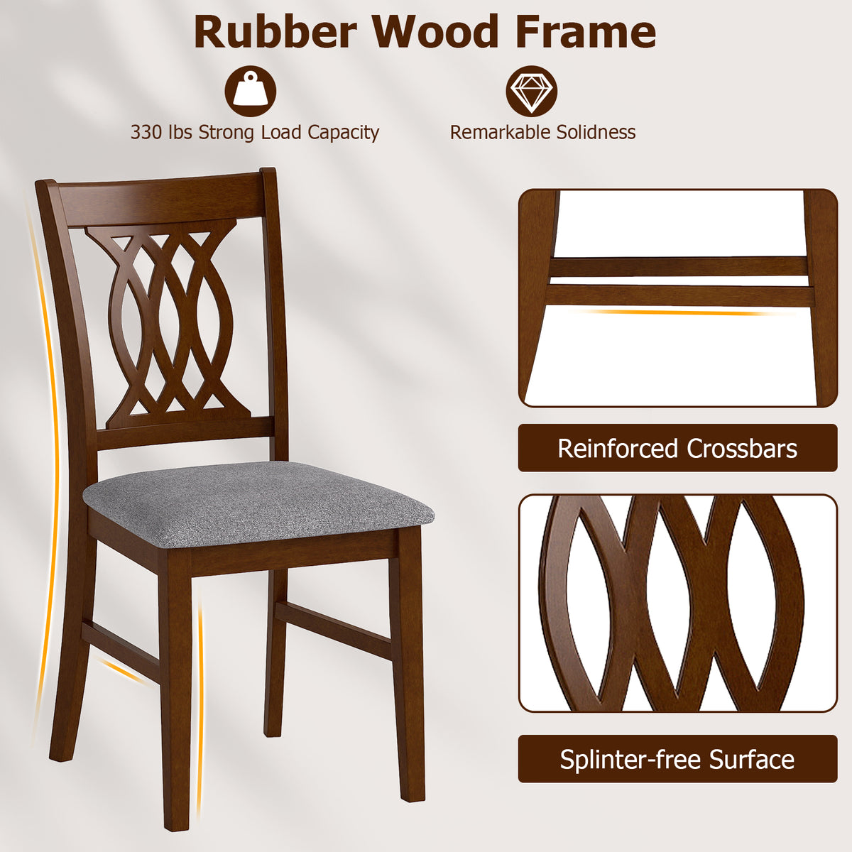 Dining Chairs Set of 2 with Padded Seat - Walnut Classic Lines