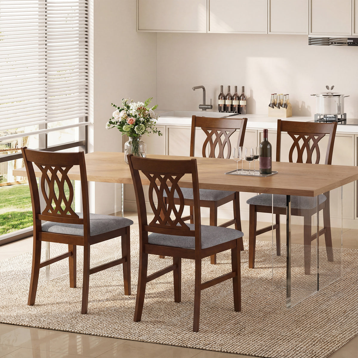 Dining Chairs Set of 2 with Padded Seat - Walnut Classic Lines