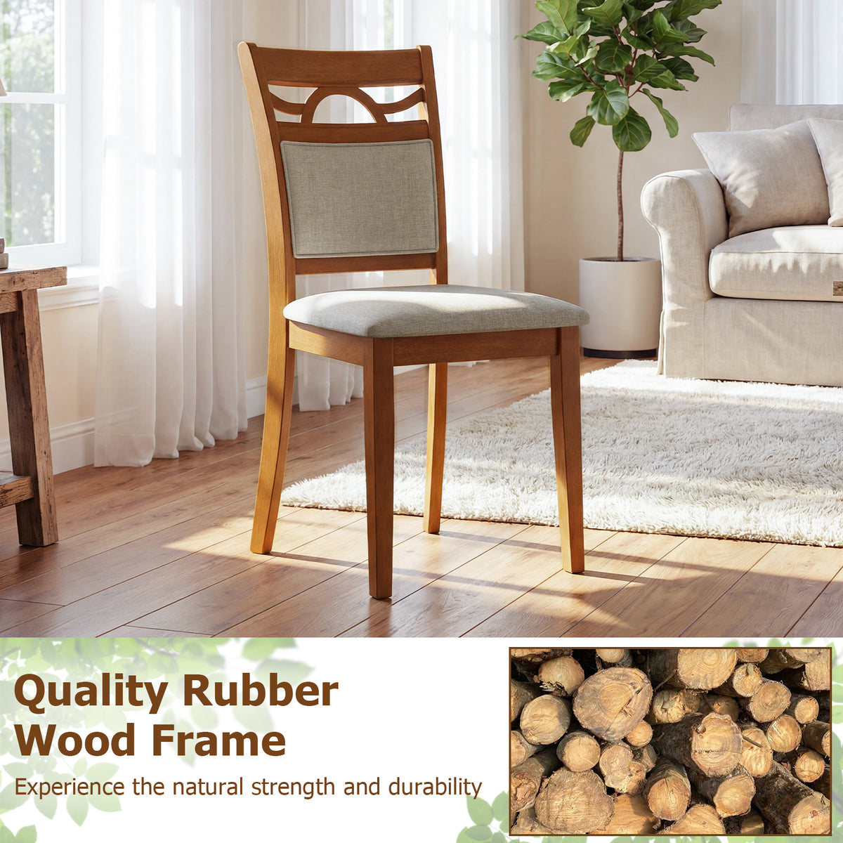 Dining Chairs Set of 2 with Padded Backrest - Walnut