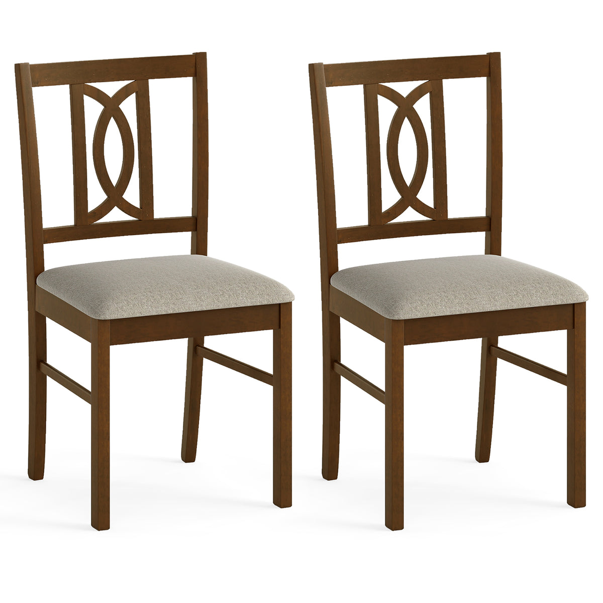 Dining Chairs Set of 2, Rubber Wood with Hollowed Backrest - Walnut