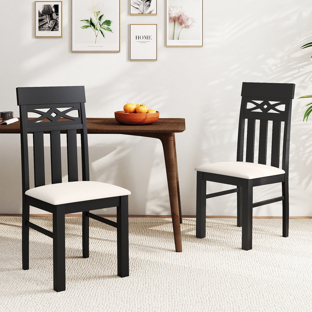 Dining Chairs Set of 2 High Back with Padded Seat - Design B, Black