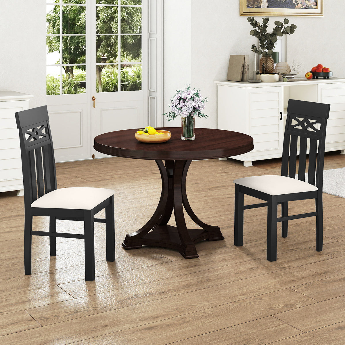 Dining Chairs Set of 2 High Back with Padded Seat - Design B, Black