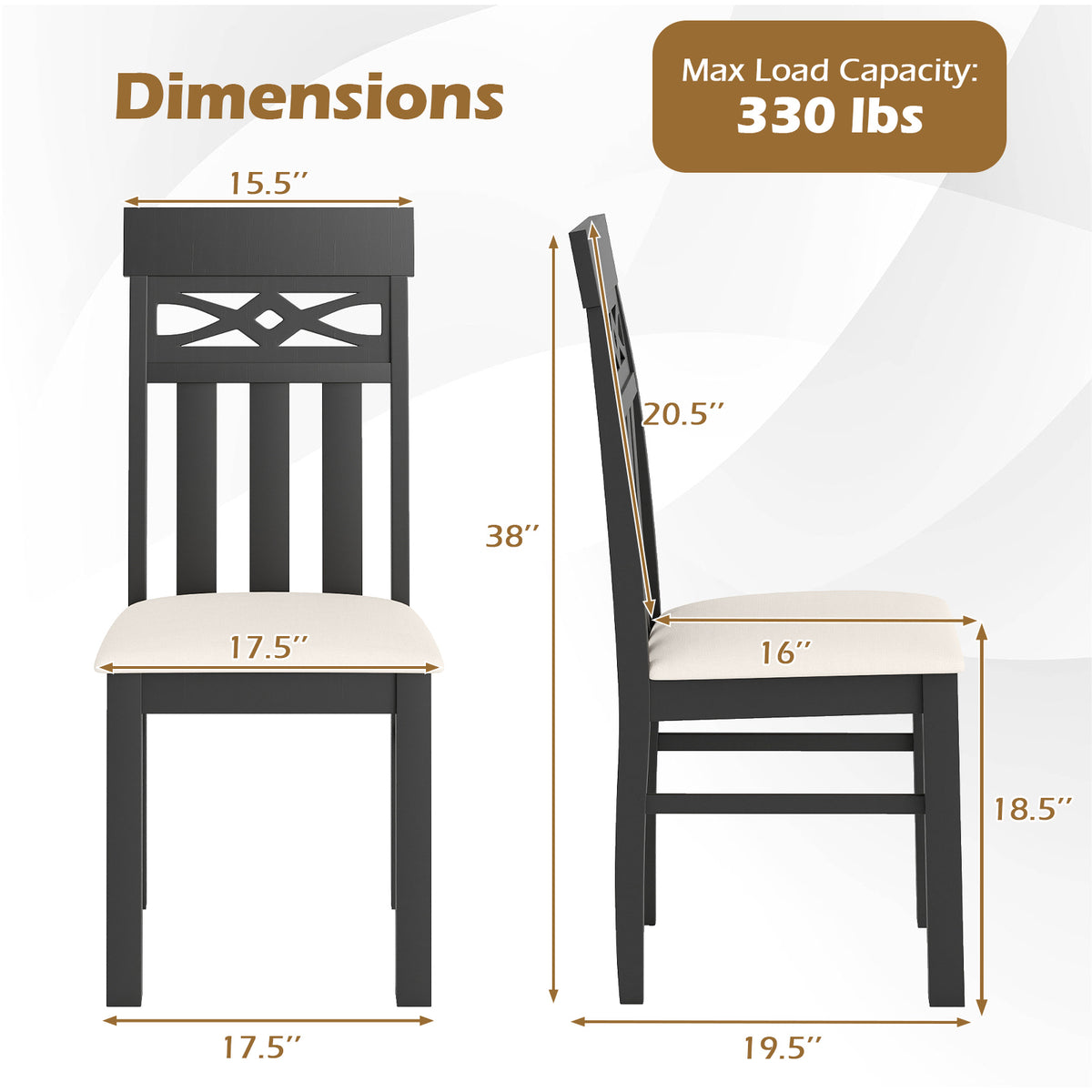 Dining Chairs Set of 2 High Back with Padded Seat - Design B, Black