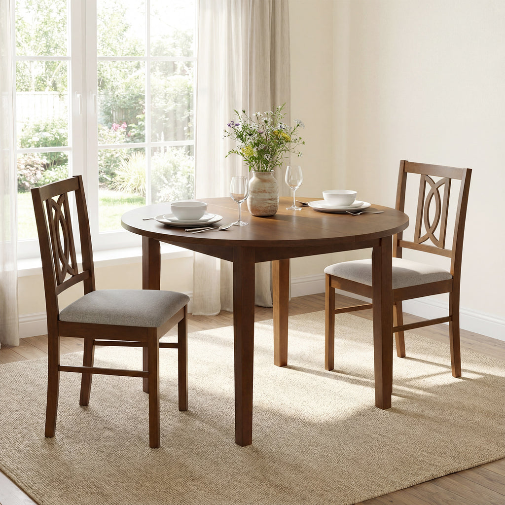 Dining Chairs Set of 2, Rubber Wood with Hollowed Backrest - Walnut