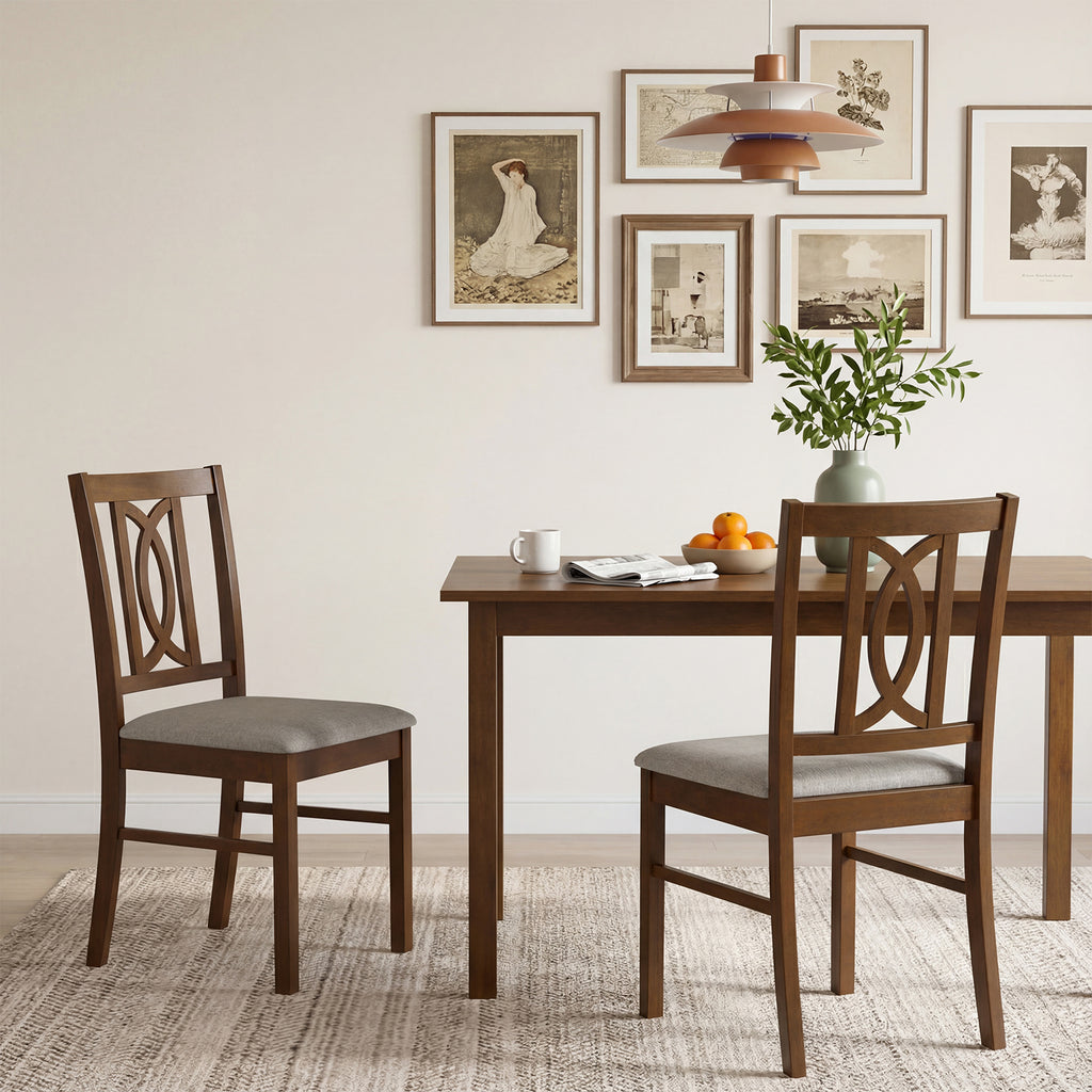 Dining Chairs Set of 2, Rubber Wood with Hollowed Backrest - Walnut